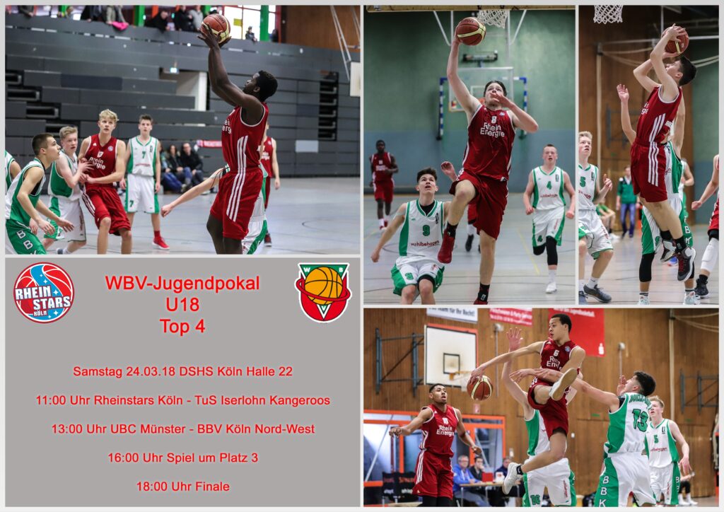 WBV-Jugendpokal U18 Top 4: RheinStars Köln spielen gegen grüne Gegner in verschiedenen Spielszenen.