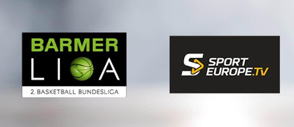Logos der Barmer Liga (2. Basketball Bundesliga) und Sport Europe TV nebeneinander.
