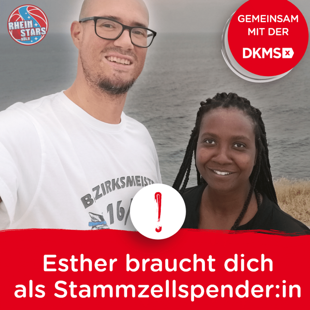 Zwei Personen am Strand, Kampagne der RheinStars Köln für Stammzellspender:innen mit DKMS-Partnerschaft.