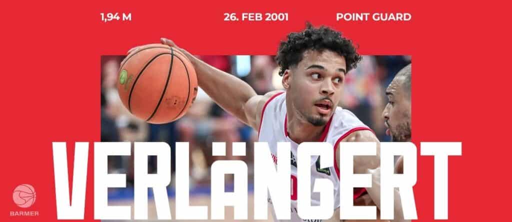 Verlängsert: RheinStars-Spieler, 1,94 m, Point Guard, geboren 26. Februar 2001.